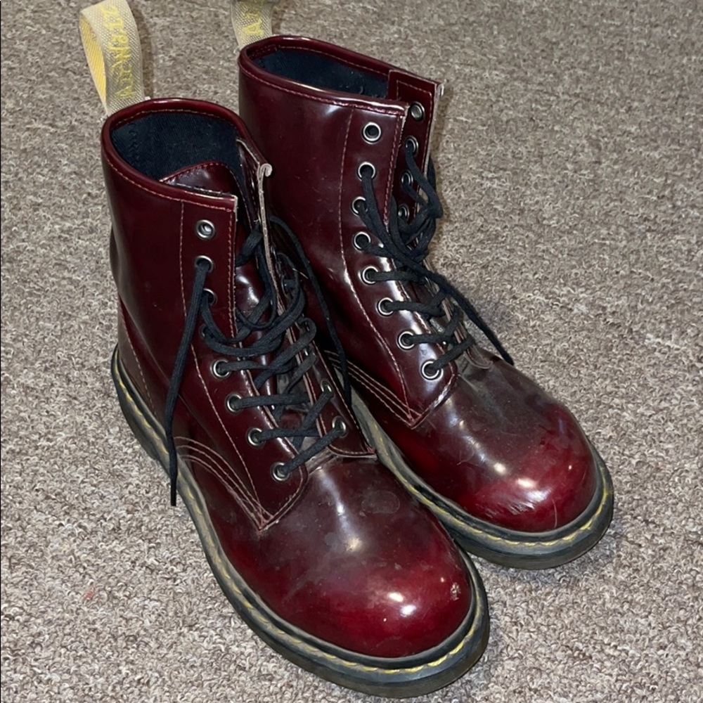 dark cherry red vegan doc martens